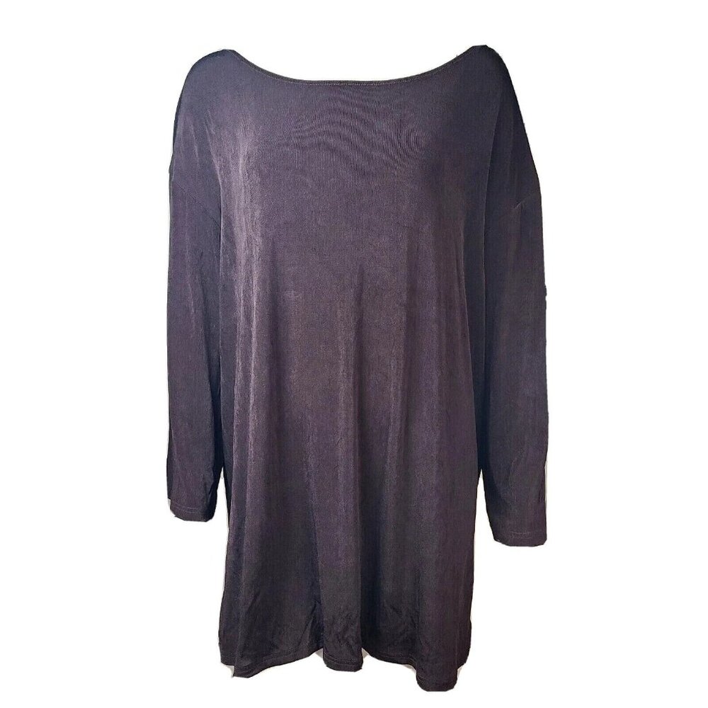 Soft‎ Surroundings Top Womens Plus Size 3X Solid All Brown 3/4 Sleeve Acetate